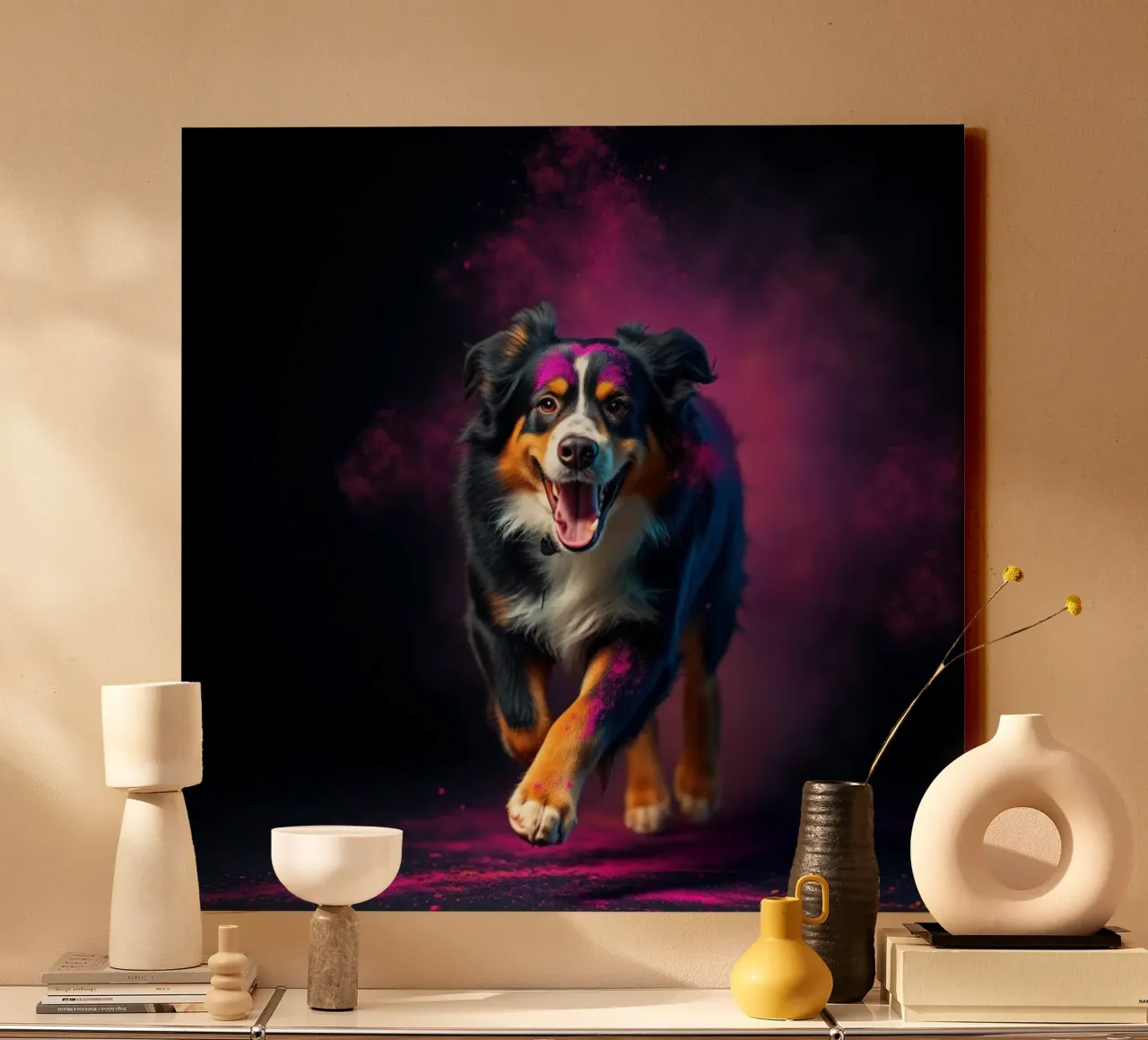 The colorful Bernese Mountain Dog #51 canvas with Floater frame by Yumis.Beargang.and.Me