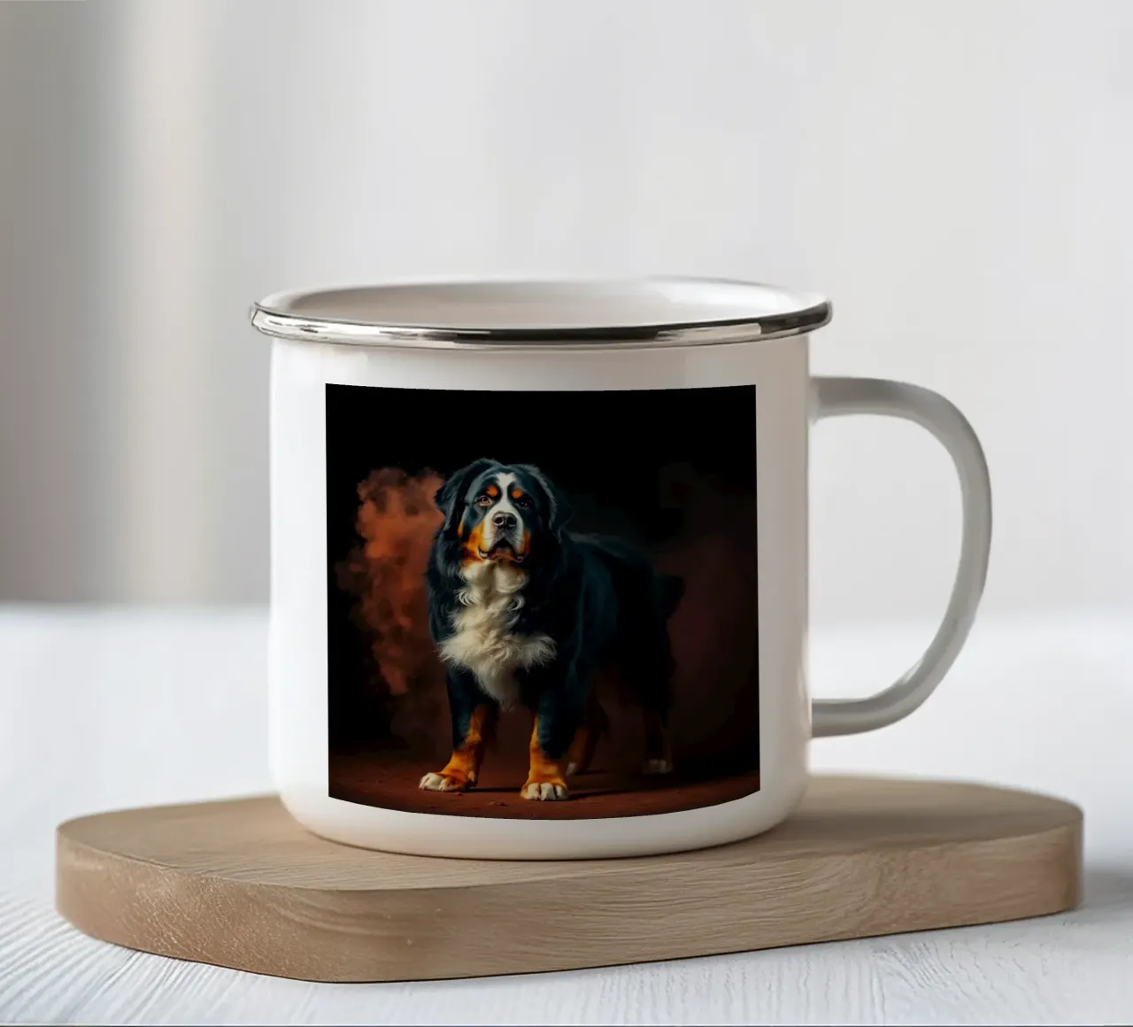 The colorful Bernese Mountain Dog #52 enamel mug by Yumis.Beargang.and.Me
