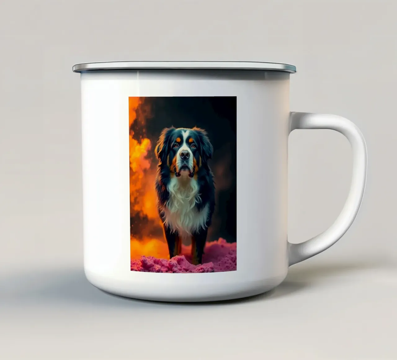 The colorful Bernese Mountain Dog #53 enamel mug by Yumis.Beargang.and.Me