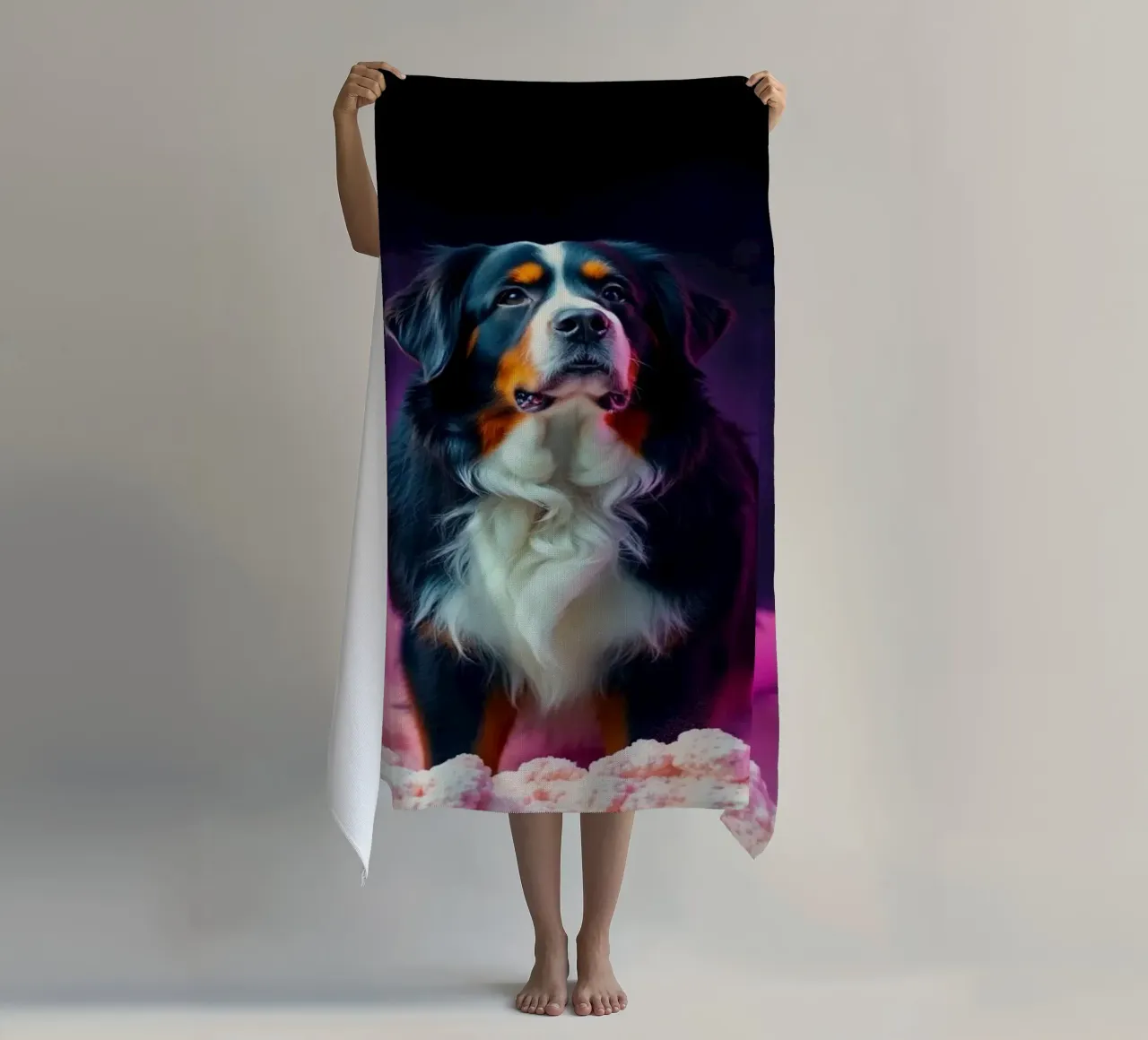 The colorful Bernese Mountain Dog #57 beach towel by Yumis.Beargang.and.Me