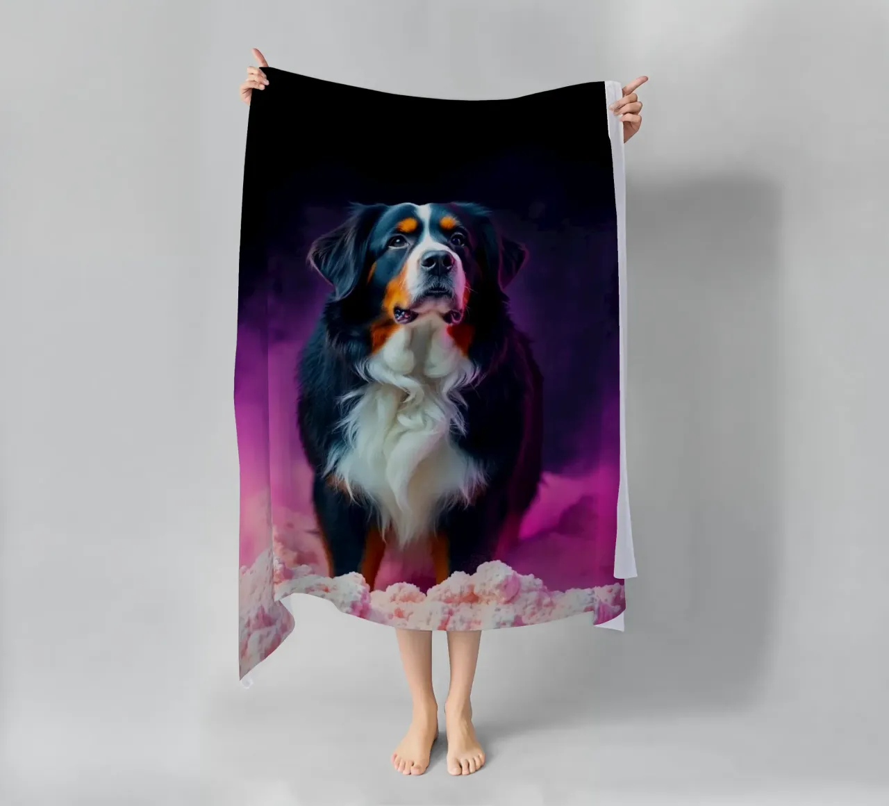 The colorful Bernese Mountain Dog #57 beach towel by Yumis.Beargang.and.Me