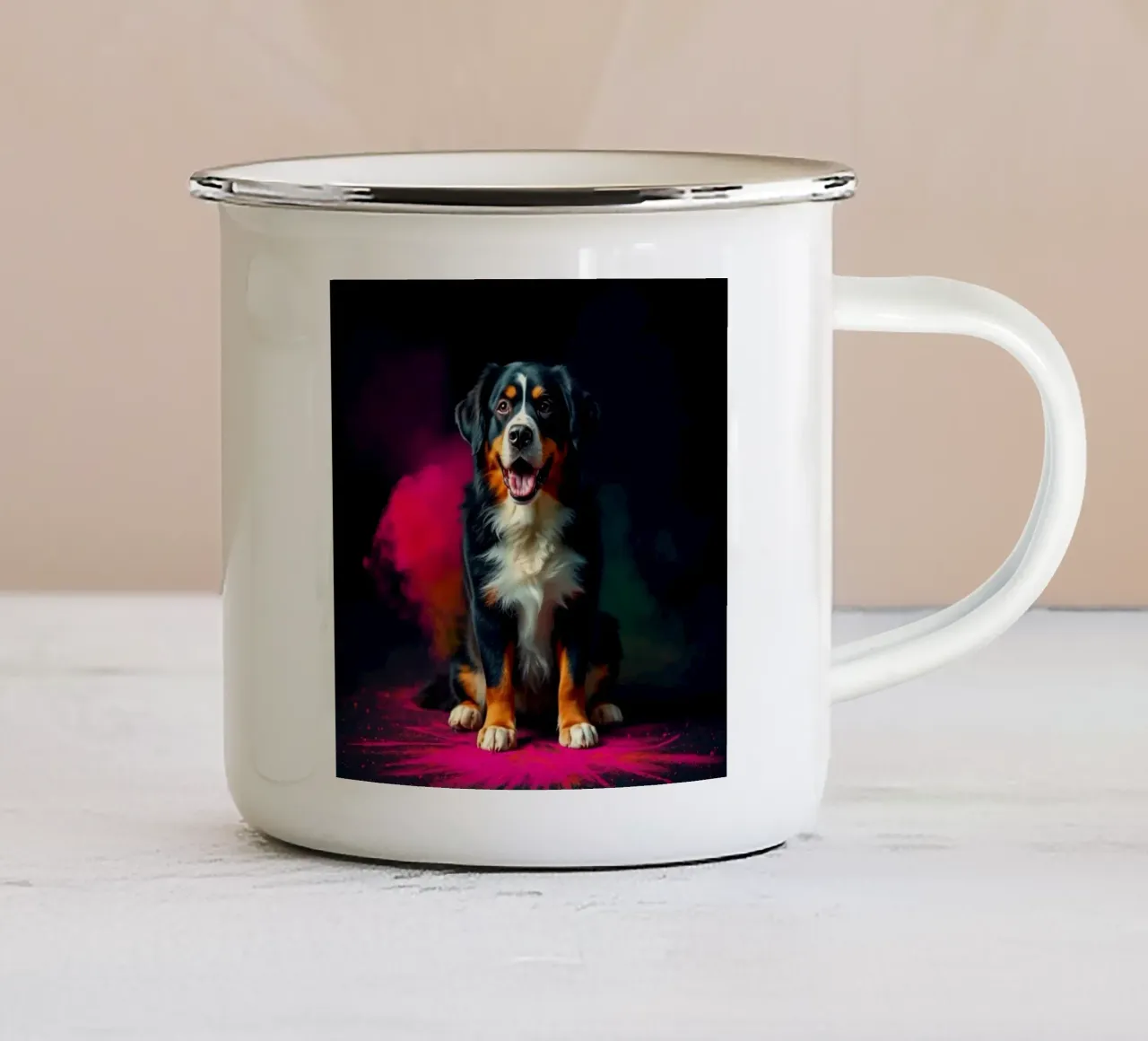 The colorful Bernese Mountain Dog #59 enamel mug by Yumis.Beargang.and.Me