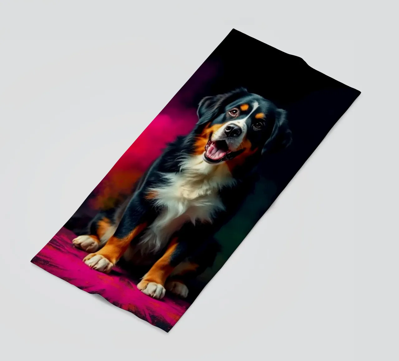 The colorful Bernese Mountain Dog #59 beach towel by Yumis.Beargang.and.Me