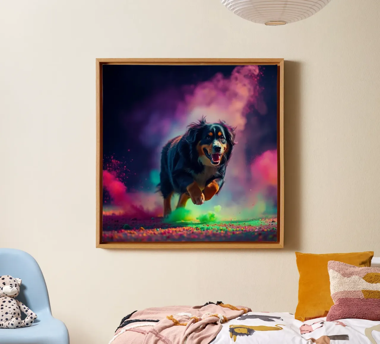 The colorful Bernese Mountain Dog #60 canvas with Floater frame by Yumis.Beargang.and.Me