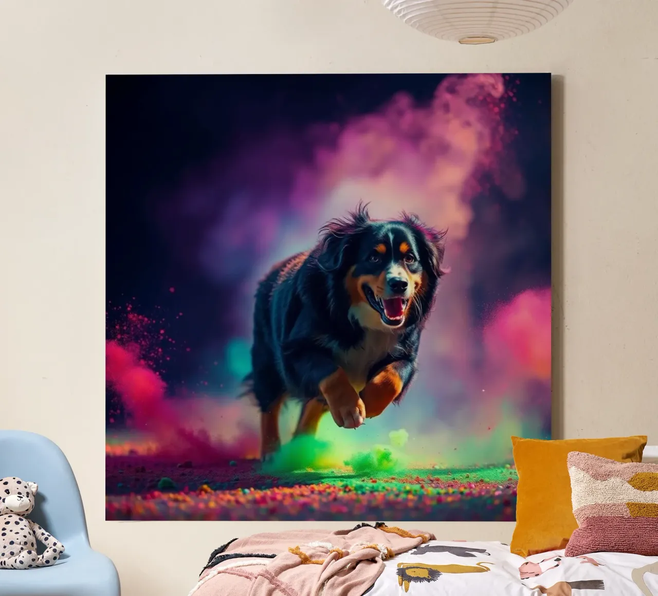 The colorful Bernese Mountain Dog #60 canvas with Floater frame by Yumis.Beargang.and.Me
