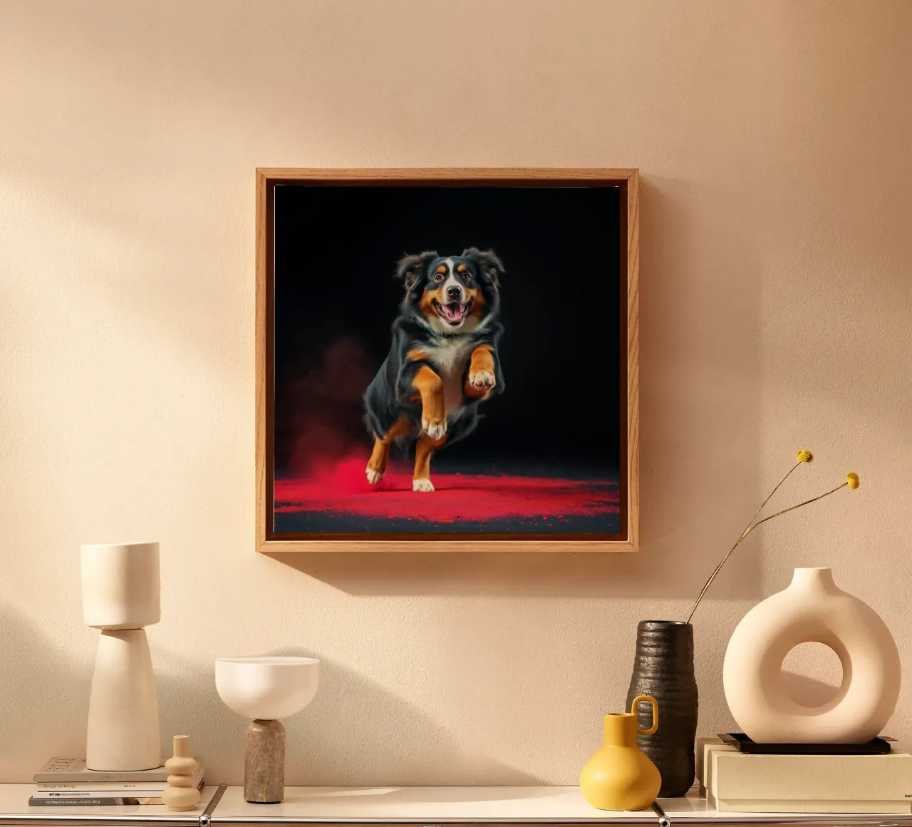 The colorful Bernese Mountain Dog #61 canvas with Floater frame by Yumis.Beargang.and.Me