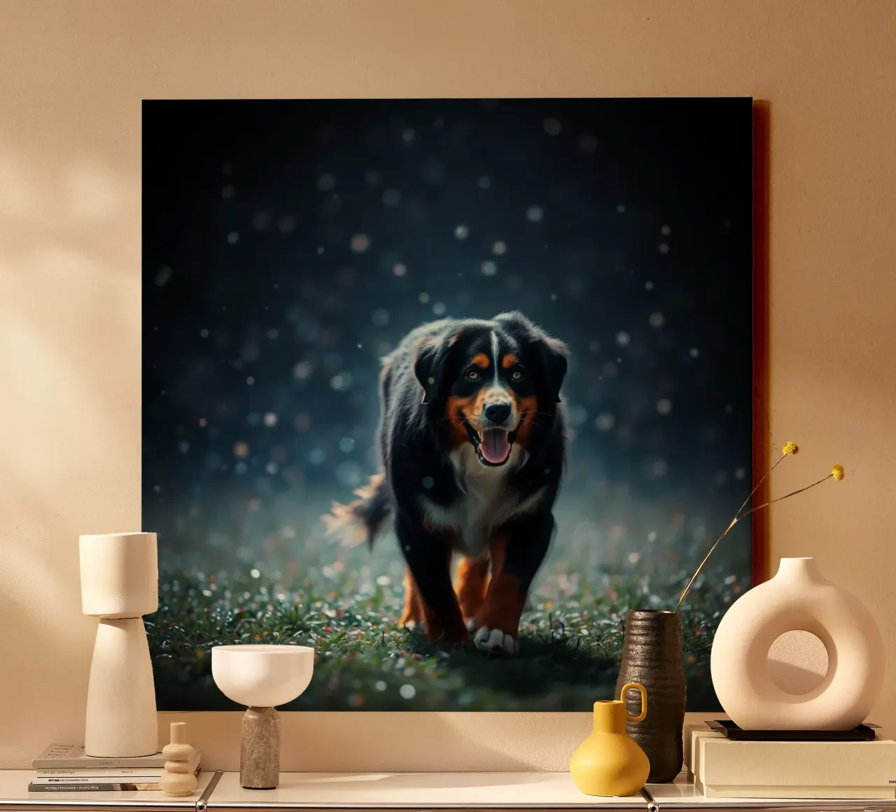 The colorful Bernese Mountain Dog #62 canvas with Floater frame by Yumis.Beargang.and.Me