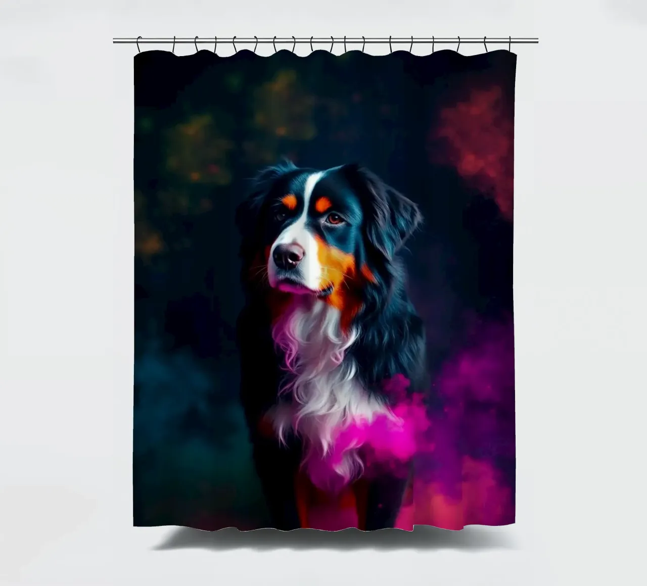 The colorful Bernese Mountain Dog #63 shower curtain by Yumis.Beargang.and.Me