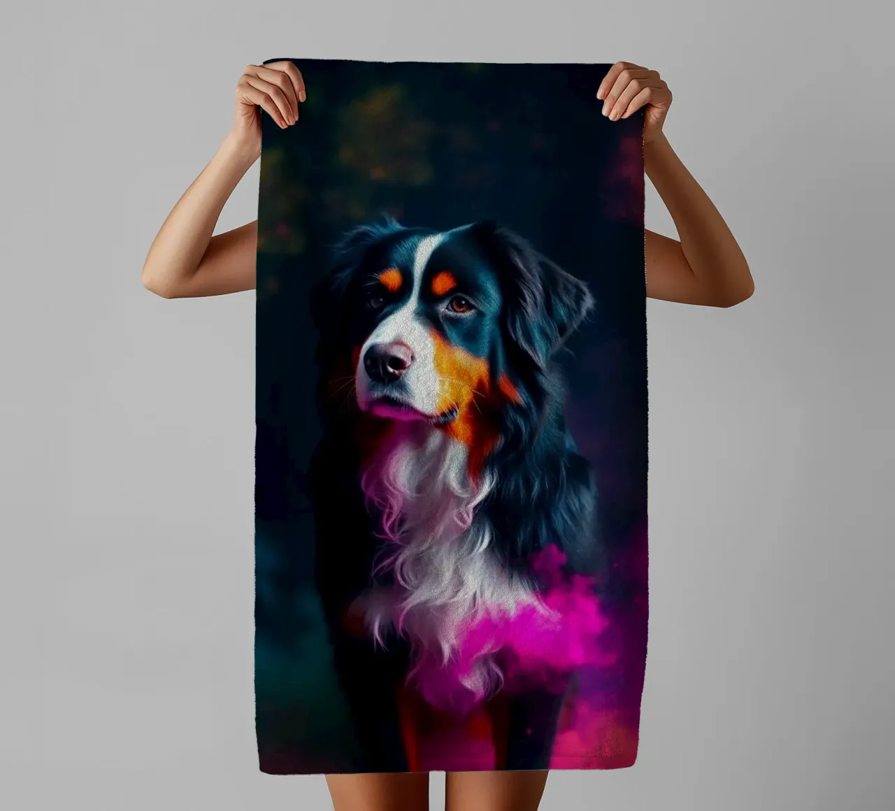 The colorful Bernese Mountain Dog #63 towel by Yumis.Beargang.and.Me