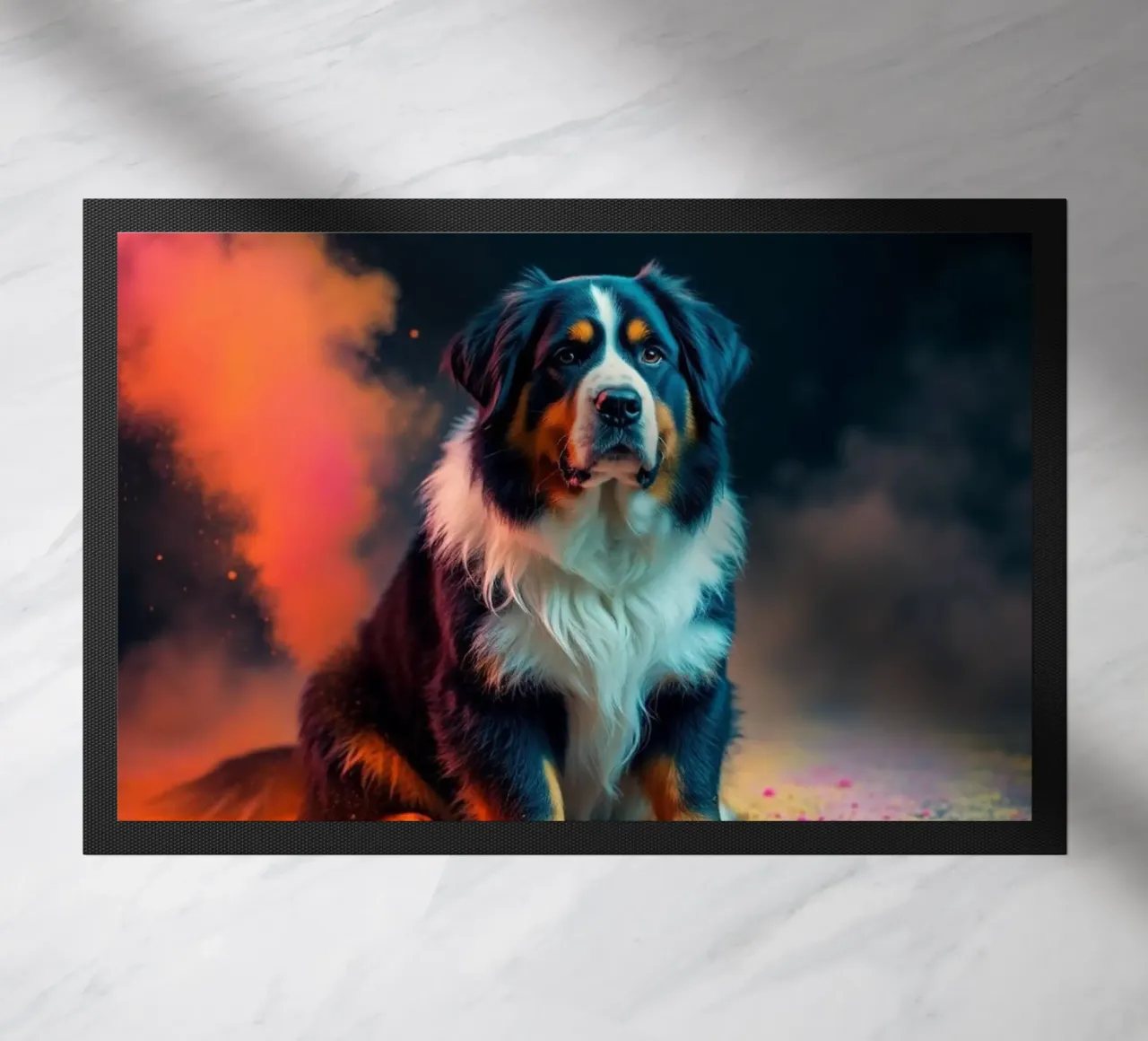 The colorful Bernese Mountain Dog #66 doormat by Yumis.Beargang.and.Me