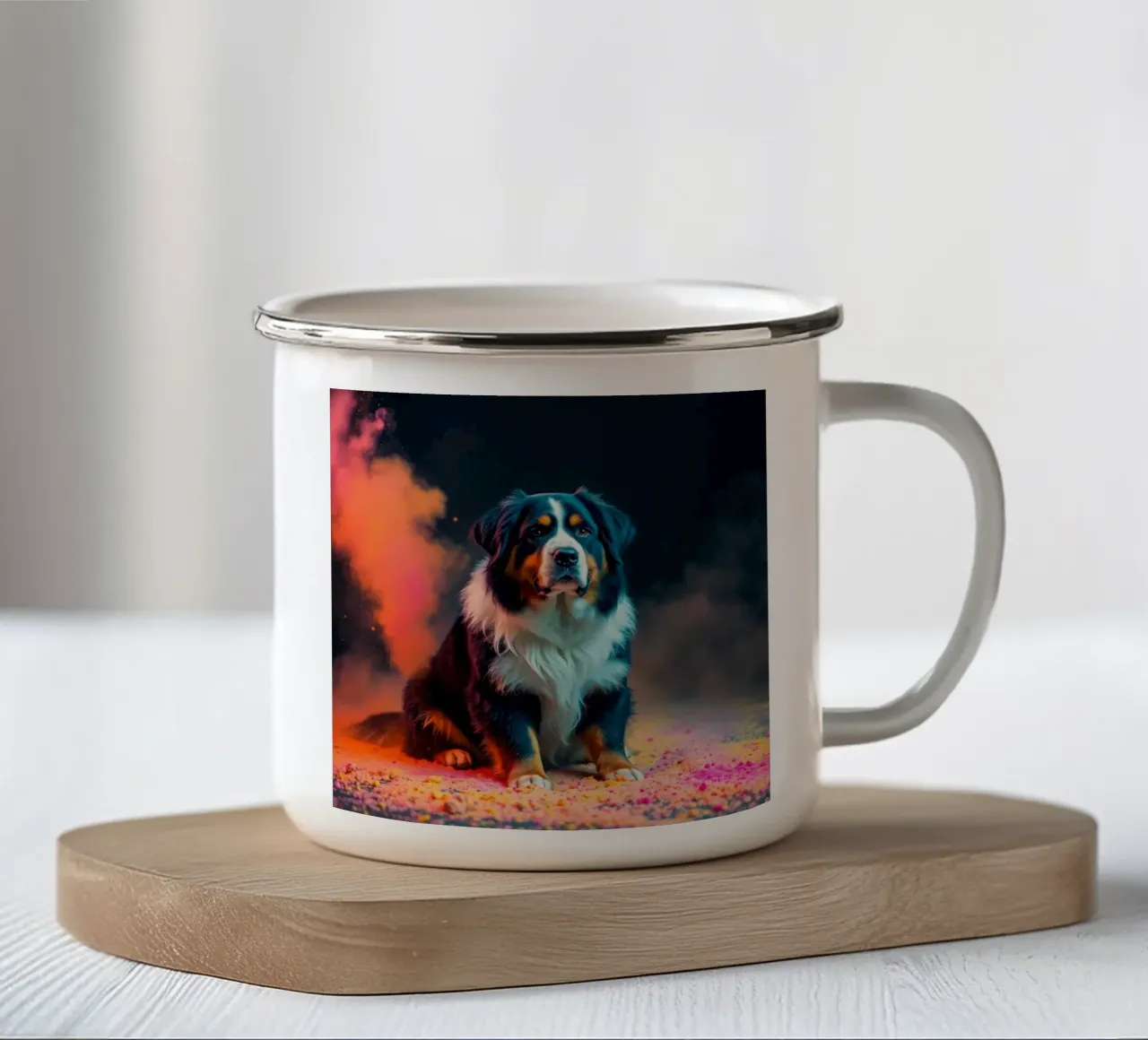 The colorful Bernese Mountain Dog #66 enamel mug by Yumis.Beargang.and.Me