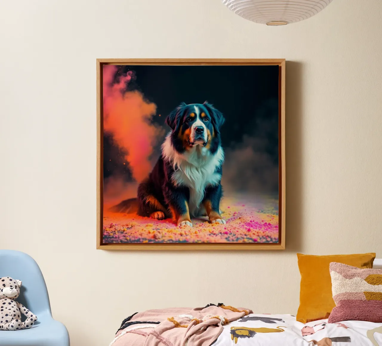 The colorful Bernese Mountain Dog #66 canvas with Floater frame by Yumis.Beargang.and.Me
