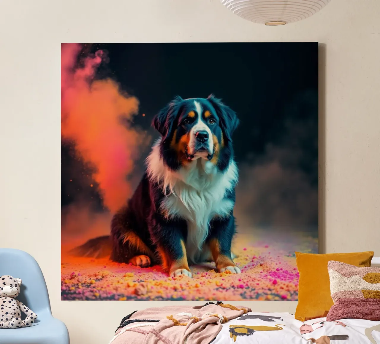 The colorful Bernese Mountain Dog #66 canvas with Floater frame by Yumis.Beargang.and.Me