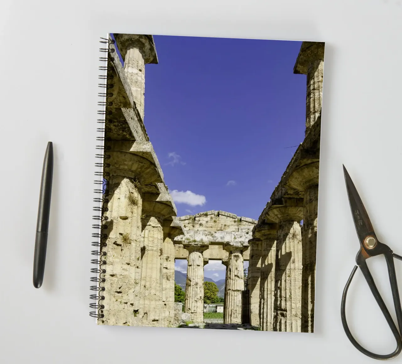 Classical greek temple at ruins of ancient city Paestum, Ita spiral notebook by peuceta_BA