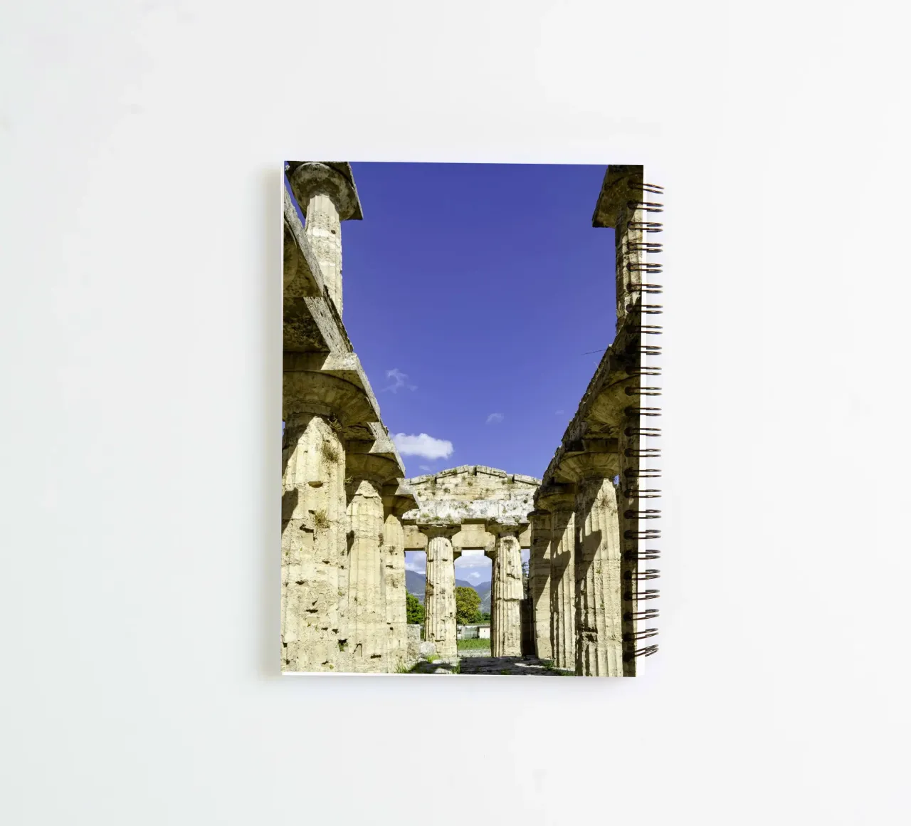 Classical greek temple at ruins of ancient city Paestum, Ita spiral notebook by peuceta_BA