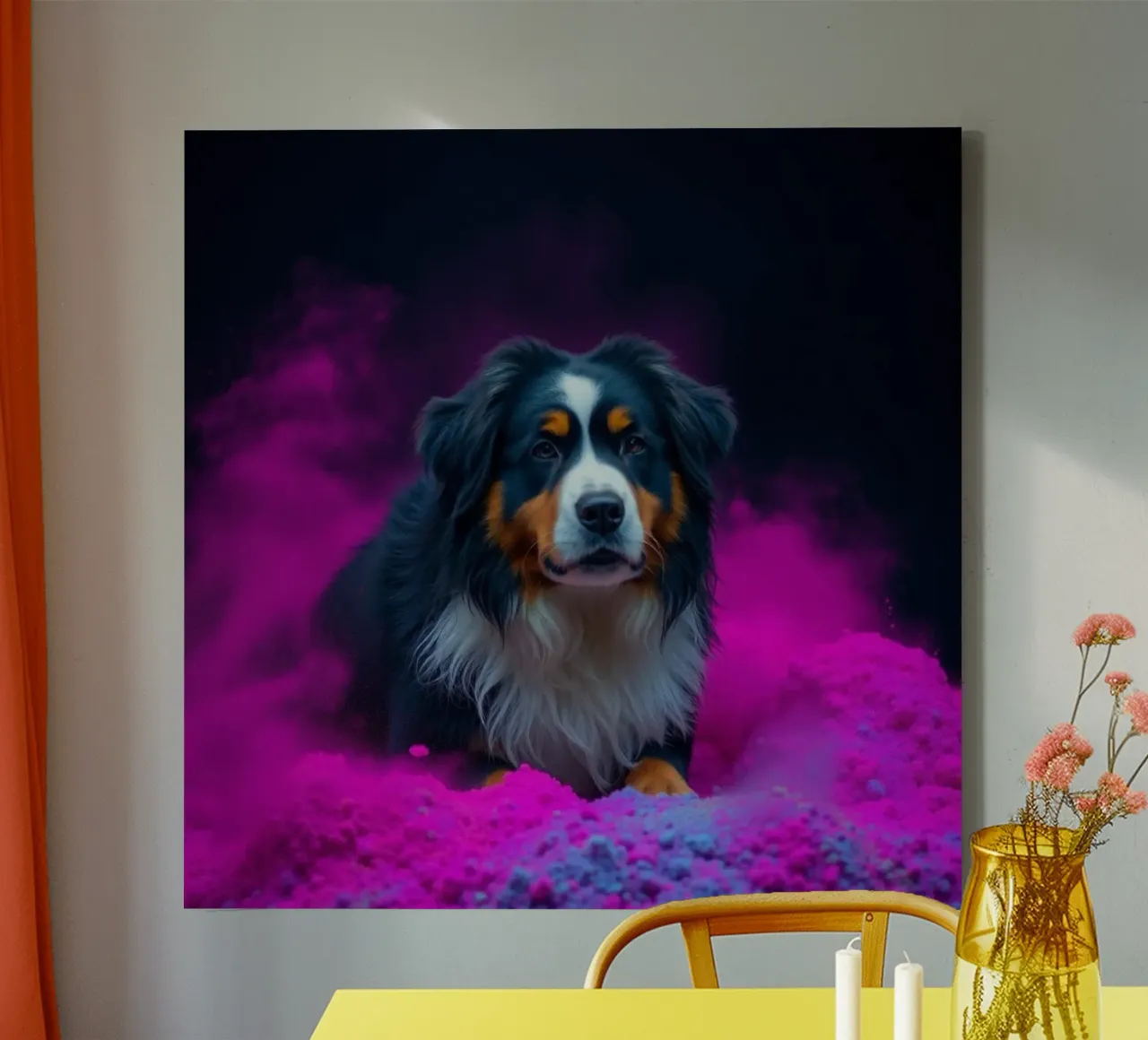 The colorful Bernese Mountain Dog #67 canvas with Floater frame by Yumis.Beargang.and.Me