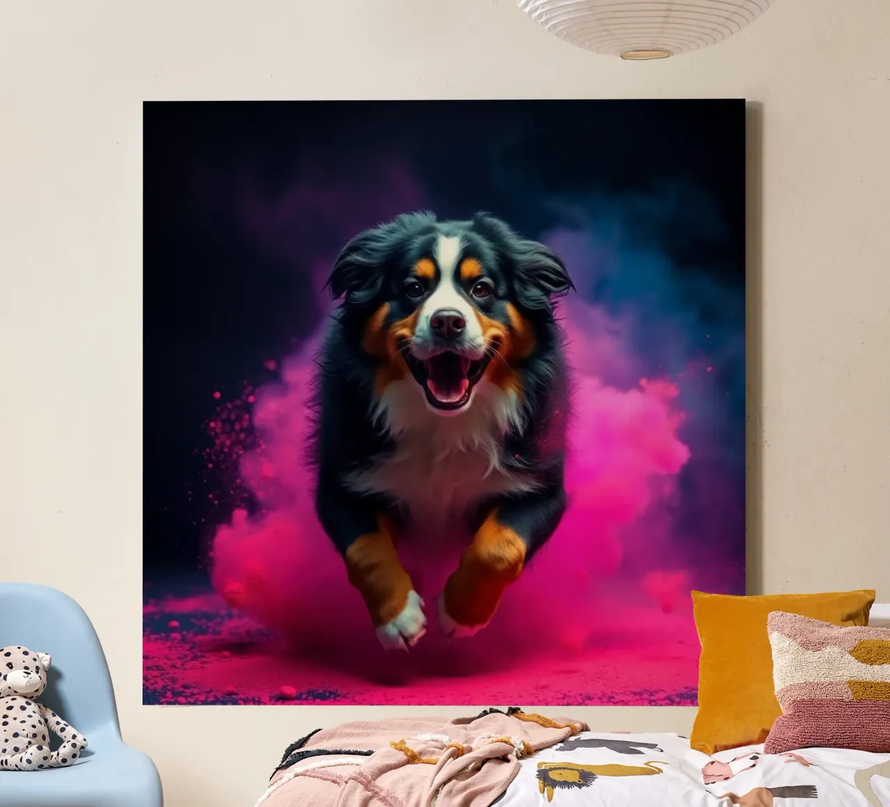 The colorful Bernese Mountain Dog #68 canvas with Floater frame by Yumis.Beargang.and.Me