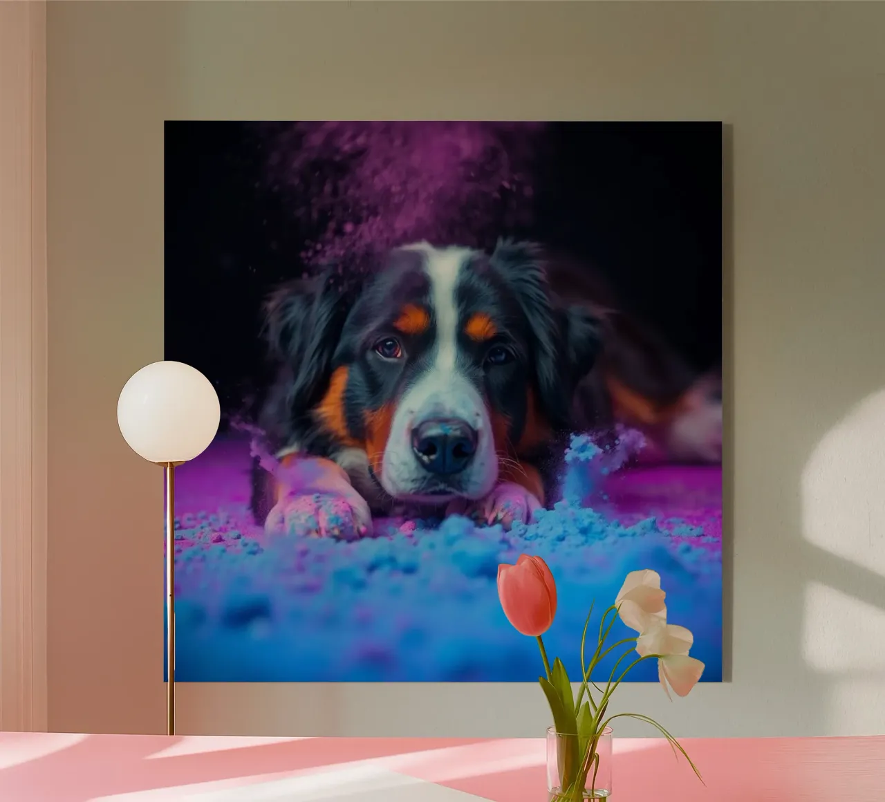 The colorful Bernese Mountain Dog #69 acrylic glass by Yumis.Beargang.and.Me