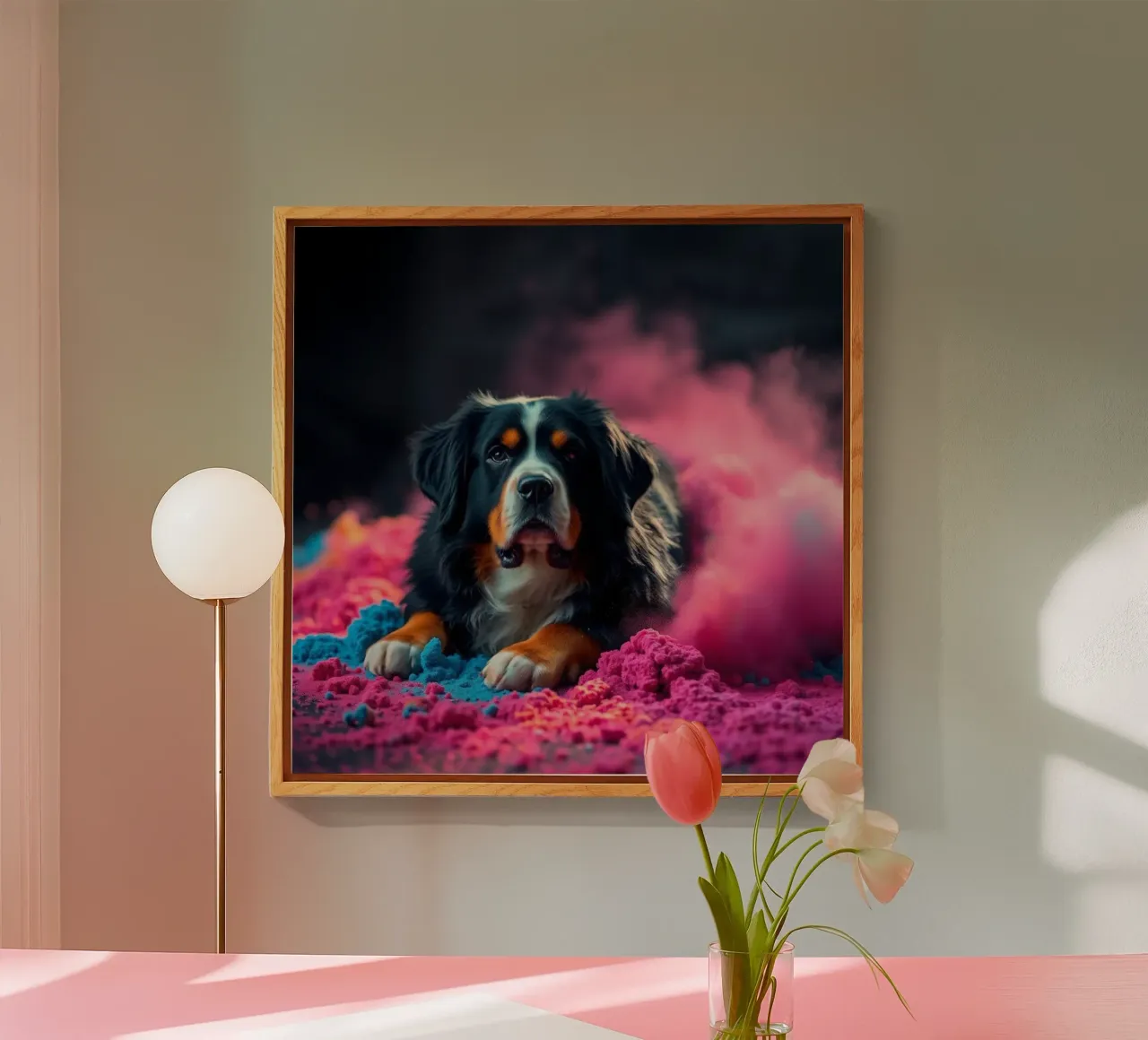 The colorful Bernese Mountain Dog #72 acrylic glass by Yumis.Beargang.and.Me