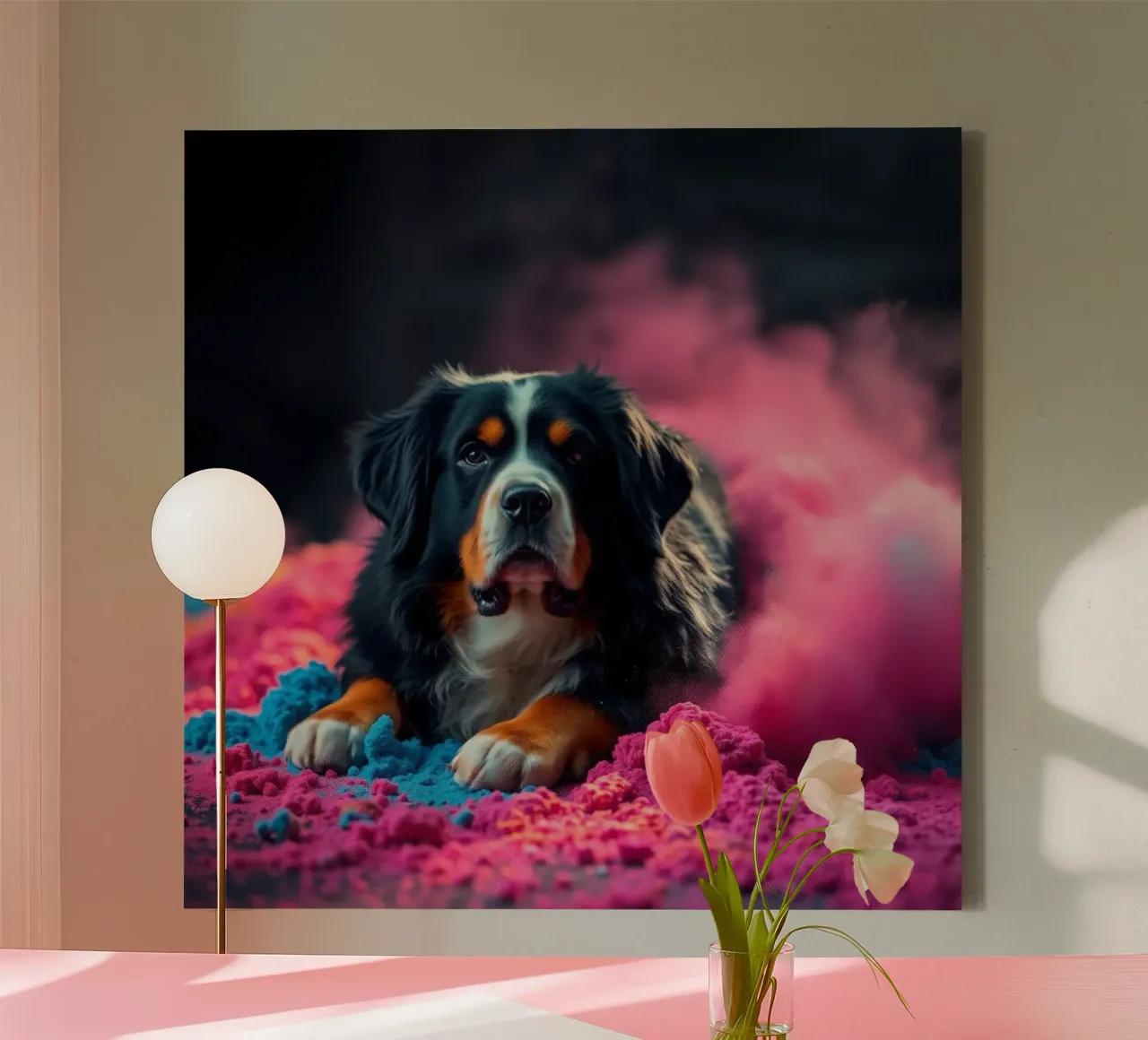 The colorful Bernese Mountain Dog #72 canvas with Floater frame by Yumis.Beargang.and.Me