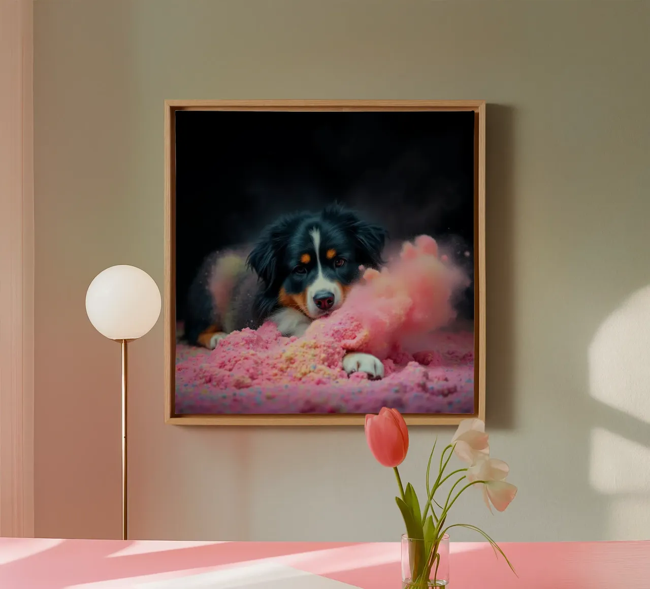 The colorful Bernese Mountain Dog #73 canvas with Floater frame by Yumis.Beargang.and.Me