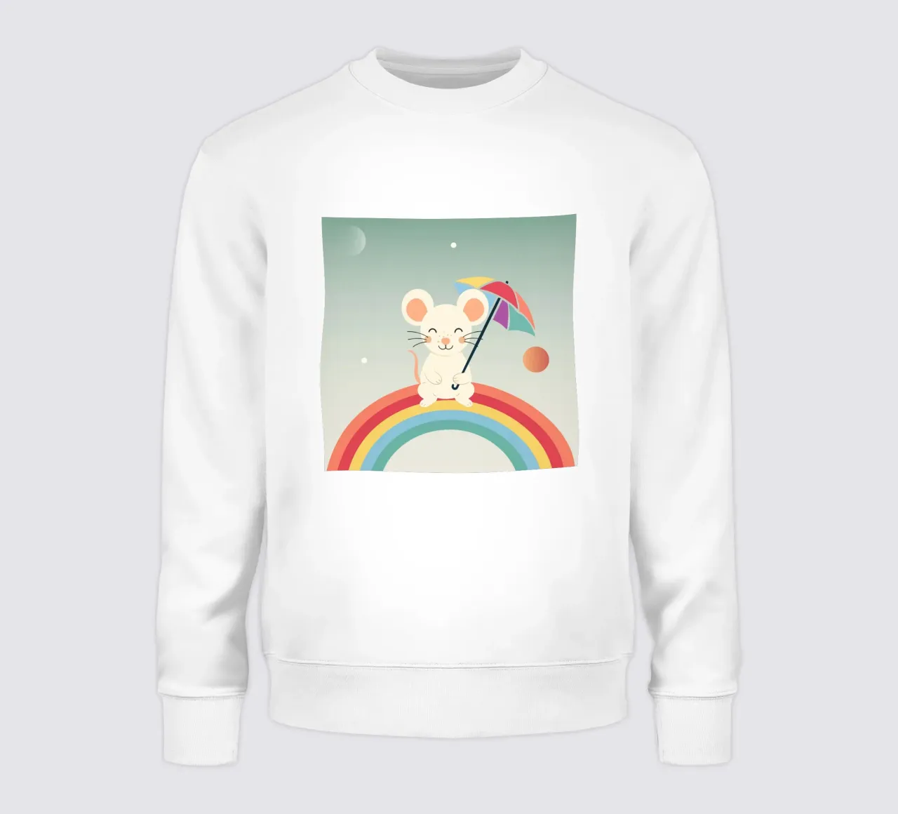 Une souris joyeuse avec un parapluie sur un arc-en-ciel - Motif ludique sweat de namosh