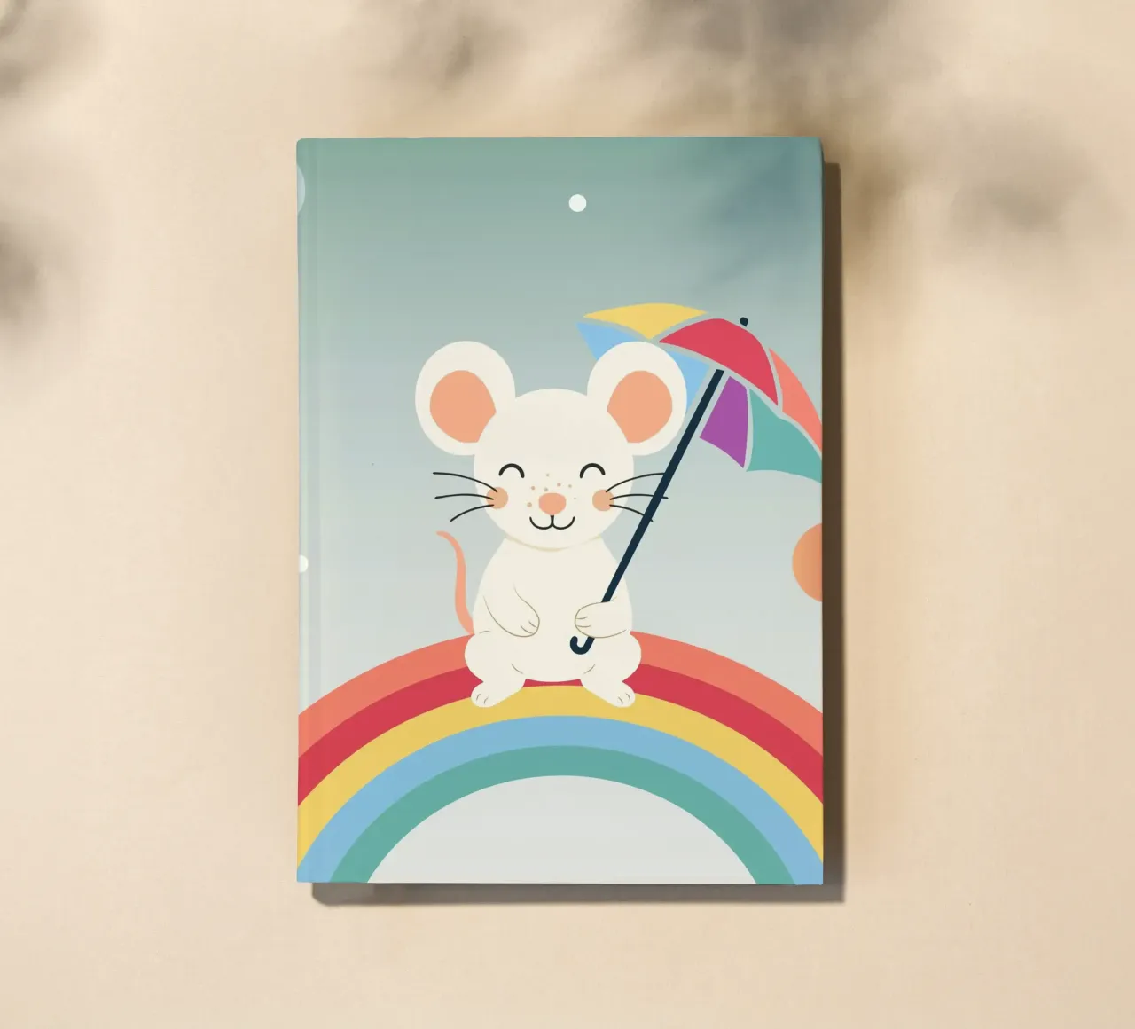 Cheerful mouse with umbrella on rainbow - playful motif notebook by namosh