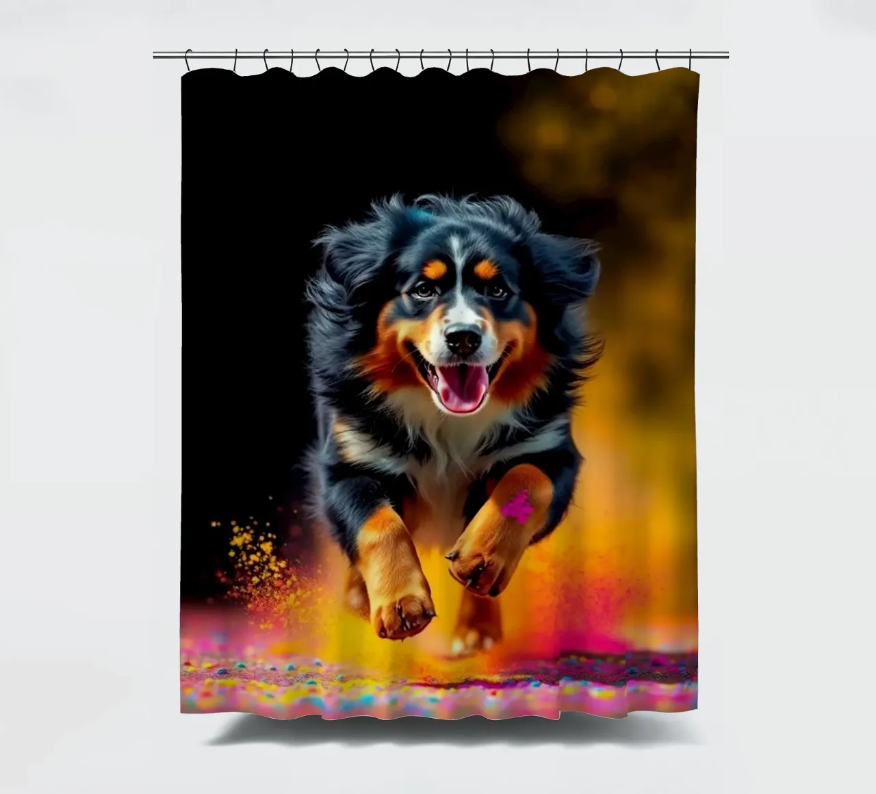 The colorful Bernese Mountain Dog #79 shower curtain by Yumis.Beargang.and.Me