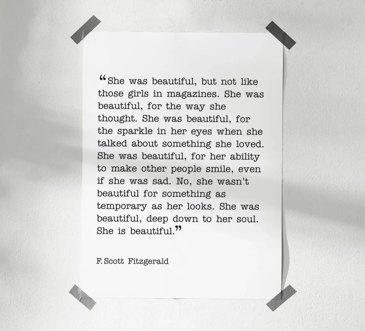 Ze was mooi F.Scott Fitzgerald poster met kunststof frame van Paigaam Studio