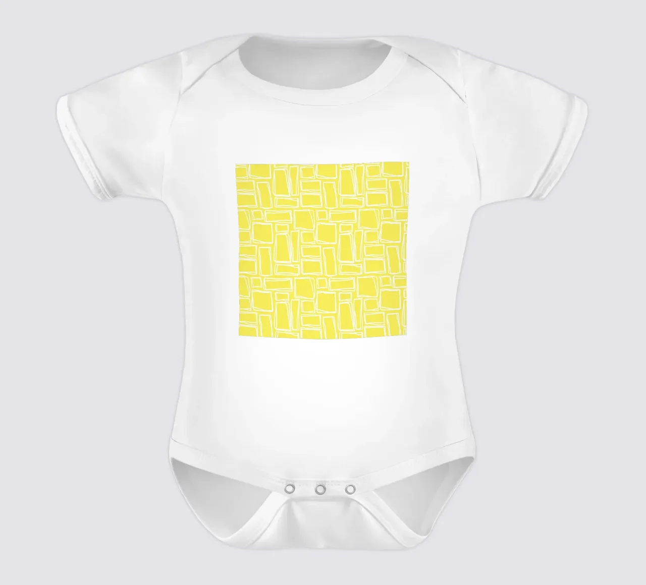 Doodle Squares in Sunshine Yellow short-sleeve baby romper by Happy Littles