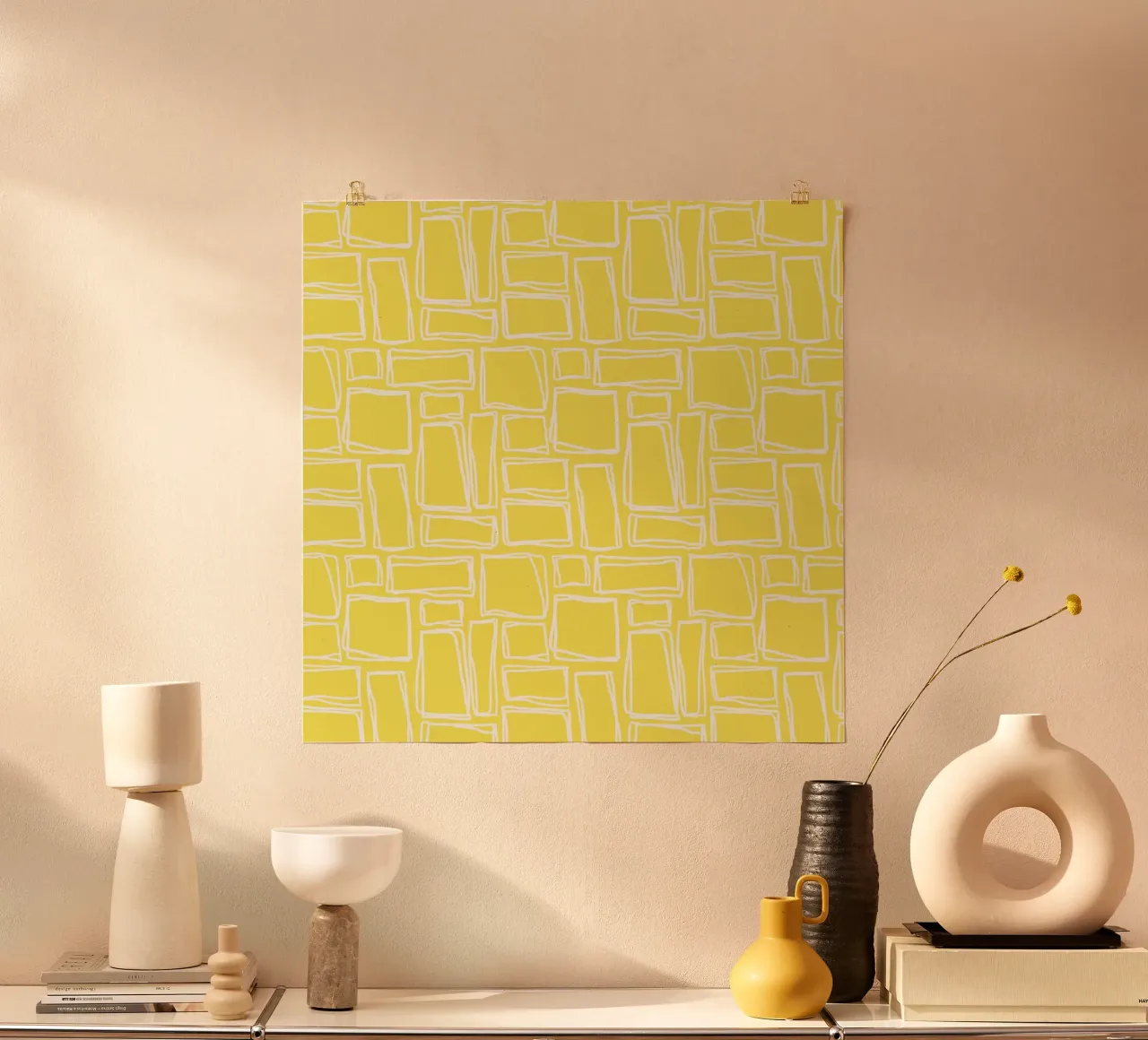 Doodle Squares in Sunshine Yellow hahnemühle by Happy Littles
