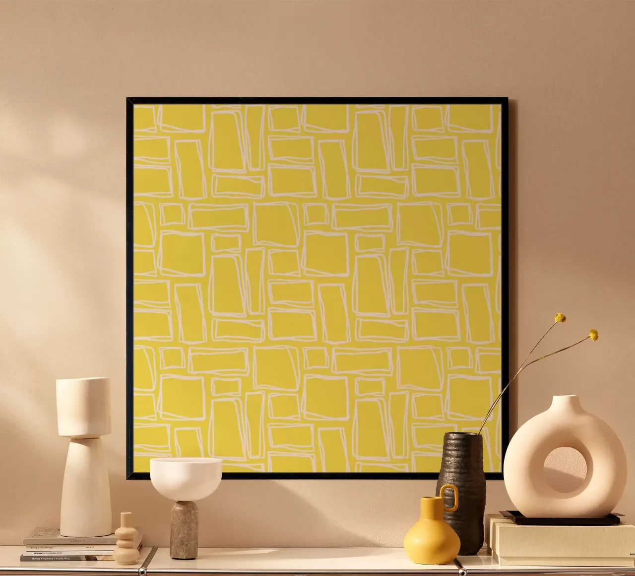 Doodle Squares in Sunshine Yellow hahnemühle by Happy Littles