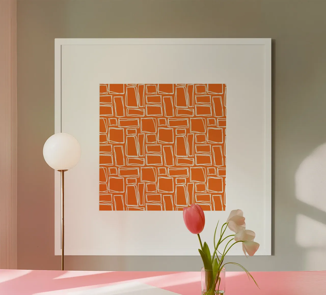 Quadrati Doodle in arancio mandarino poster con telaio in alluminio da Happy Littles