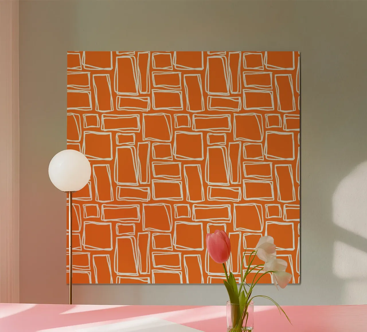 Quadrati Doodle in arancio mandarino poster con telaio in alluminio da Happy Littles