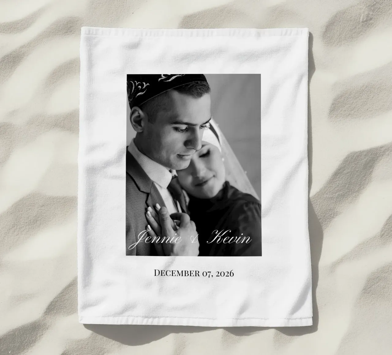 Monochrome Wedding Personalization beach towel by NEWEST CUSTOM SHOP