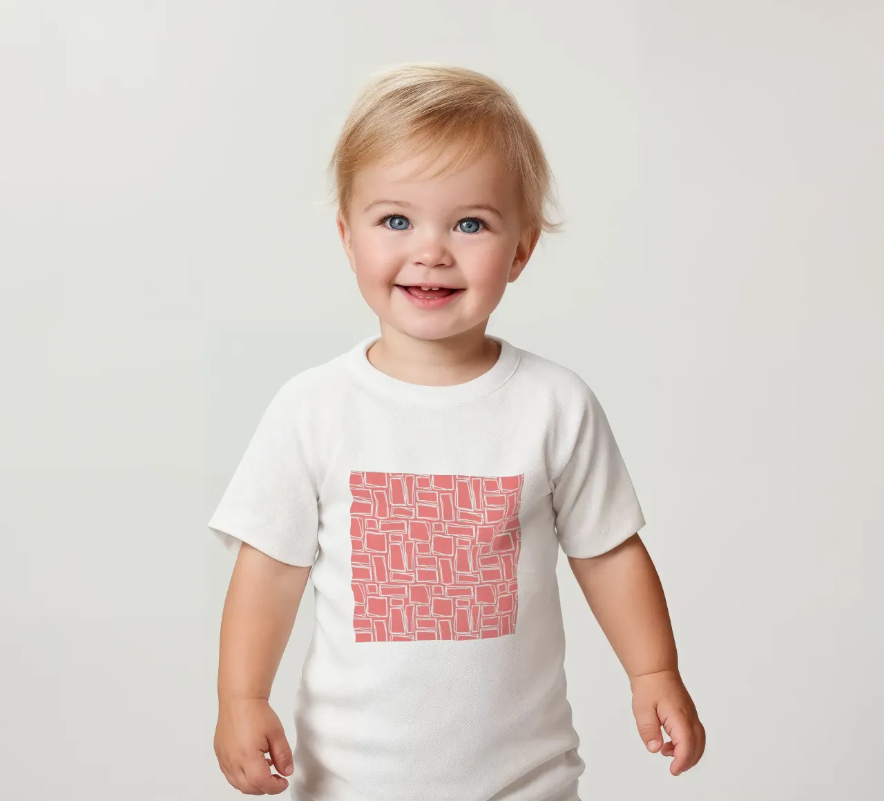 Doodle Squares in Coral Blush baby t-shirt by Happy Littles