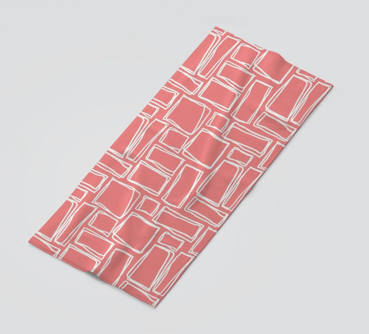 Doodle Squares in Coral Blush beach towel by Happy Littles