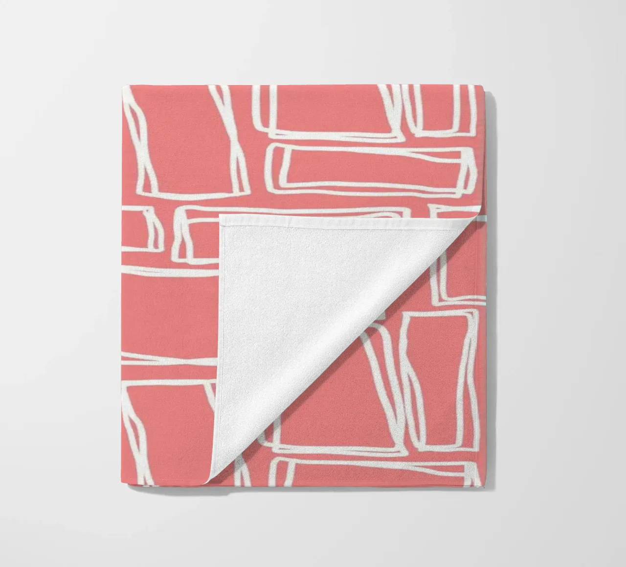 Doodle Squares in Coral Blush beach towel by Happy Littles