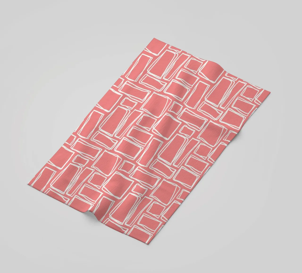 Doodle Squares in Coral Blush beach towel by Happy Littles