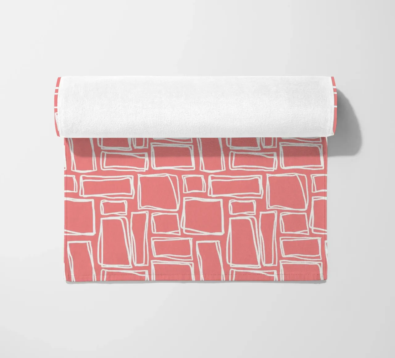 Doodle Squares in Coral Blush beach towel by Happy Littles