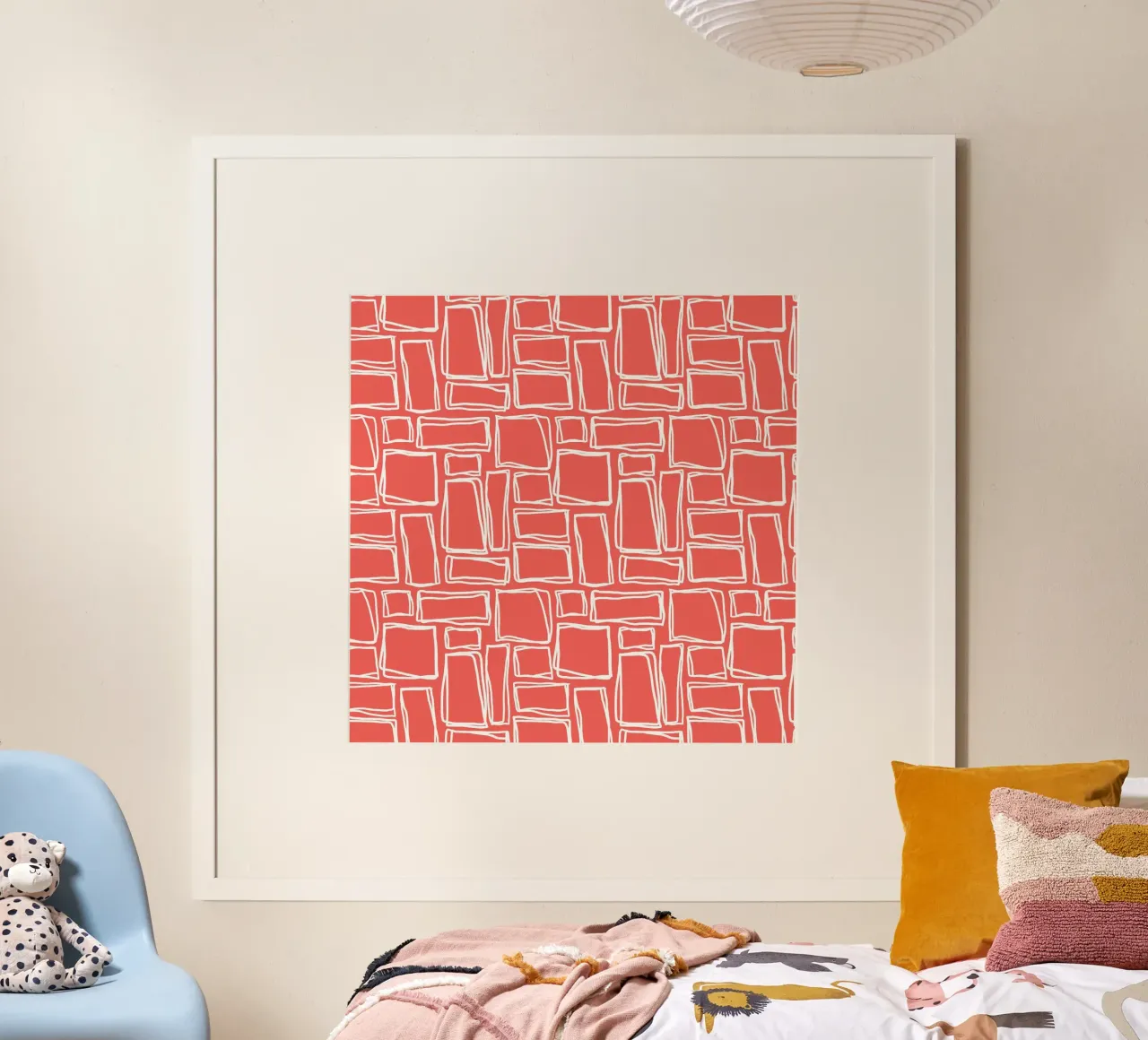 Doodle Squares in Mohnrot Poster von Happy Littles