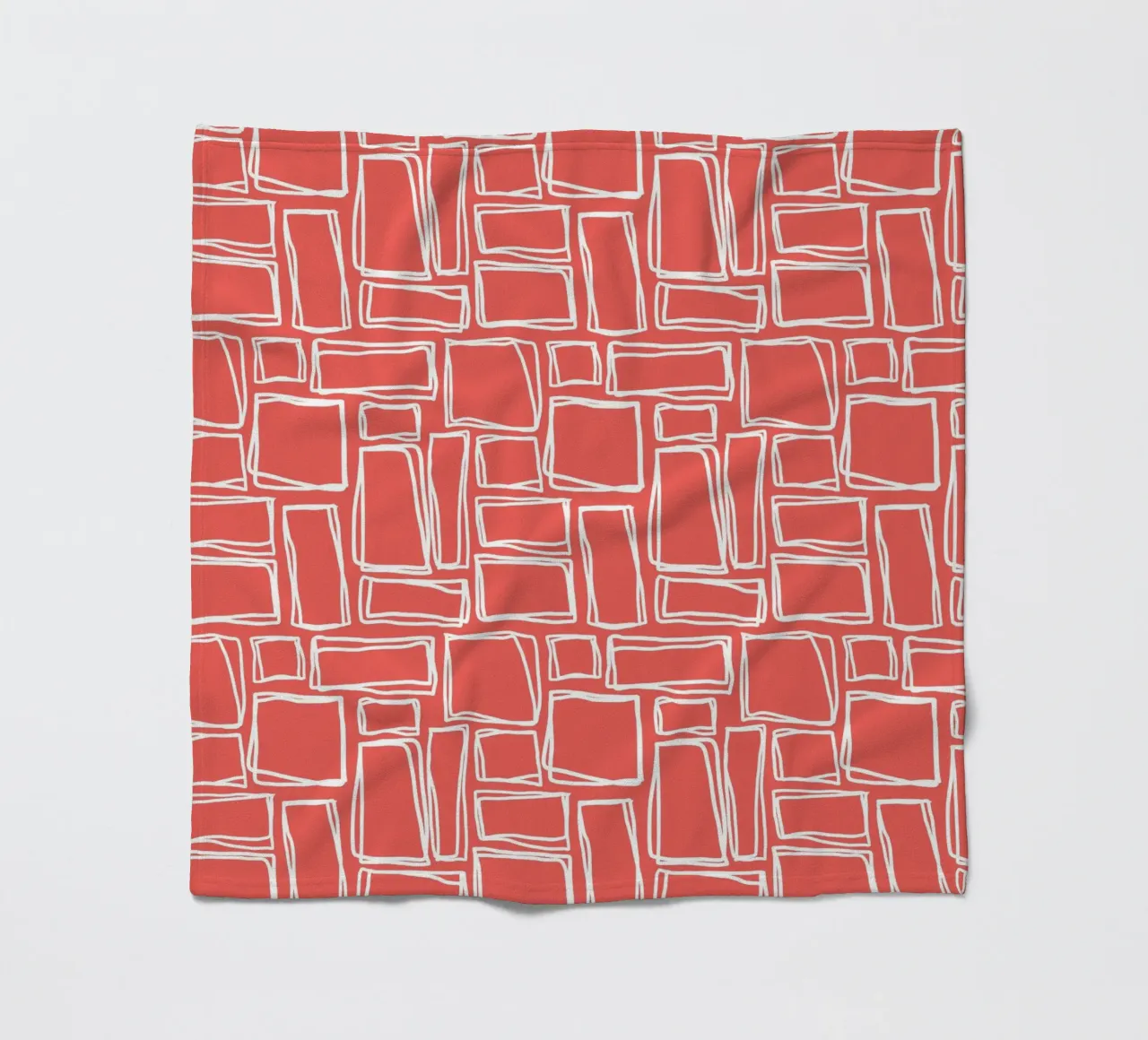 Doodle Squares in Poppy Red fleece blanket by Happy Littles