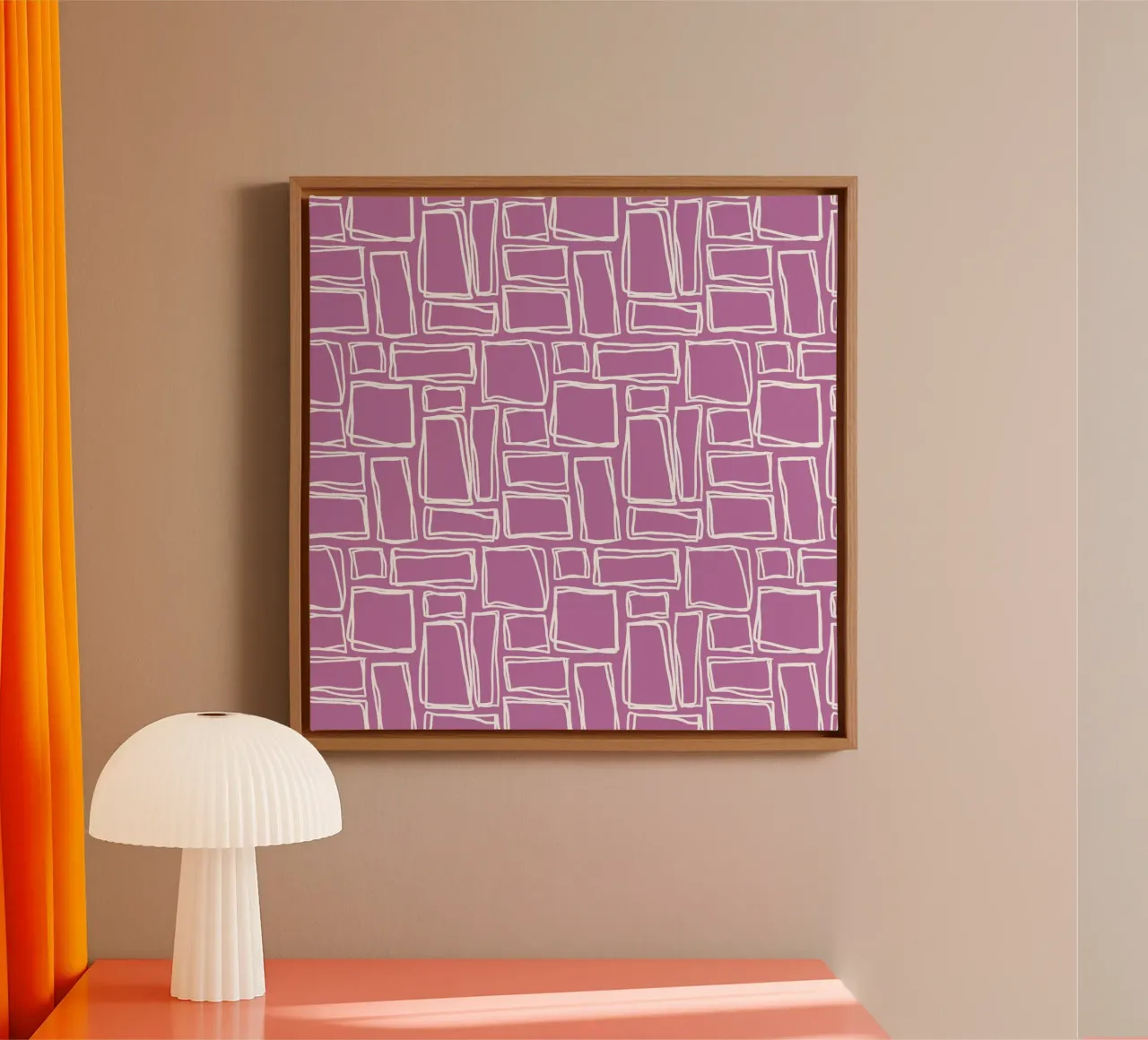 Quadrati Doodle in viola orchidea tela con Cornice a cassetta da Happy Littles