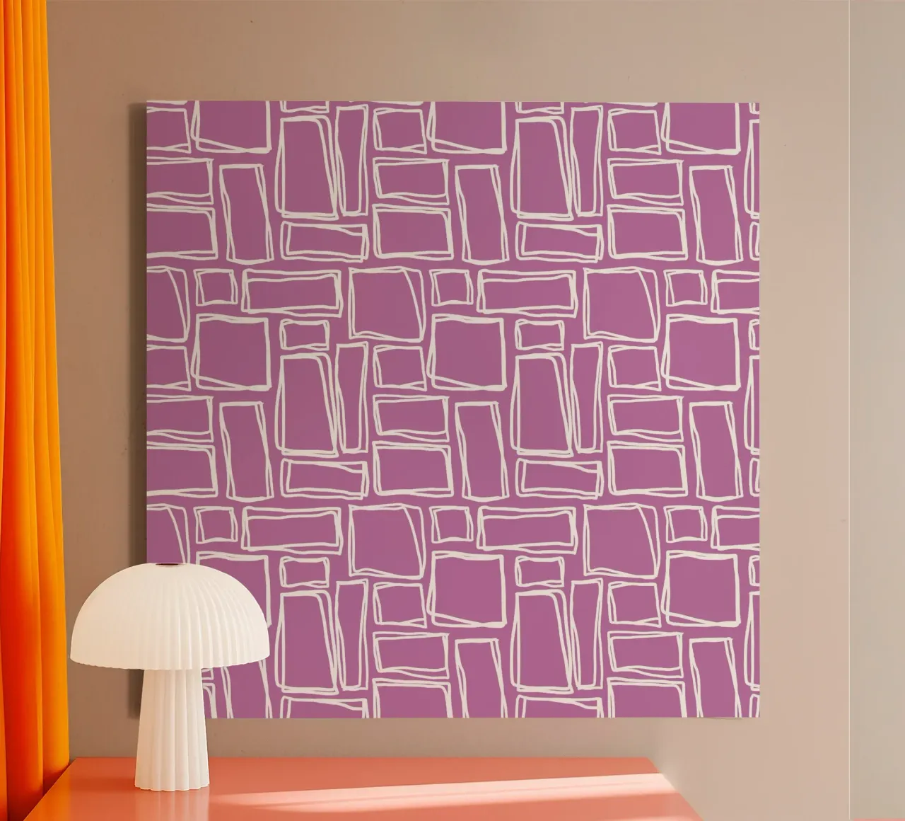 Quadrati Doodle in viola orchidea tela con Cornice a cassetta da Happy Littles