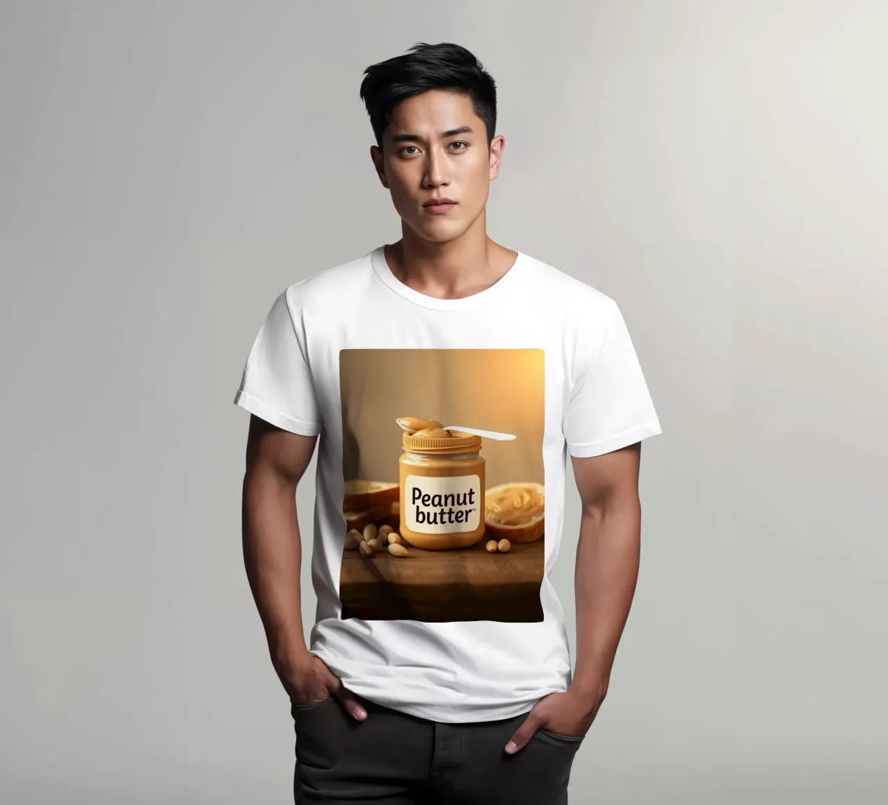 Delicious peanut butter jar with a spoon & slices of bread t-shirt by DesignDoodle