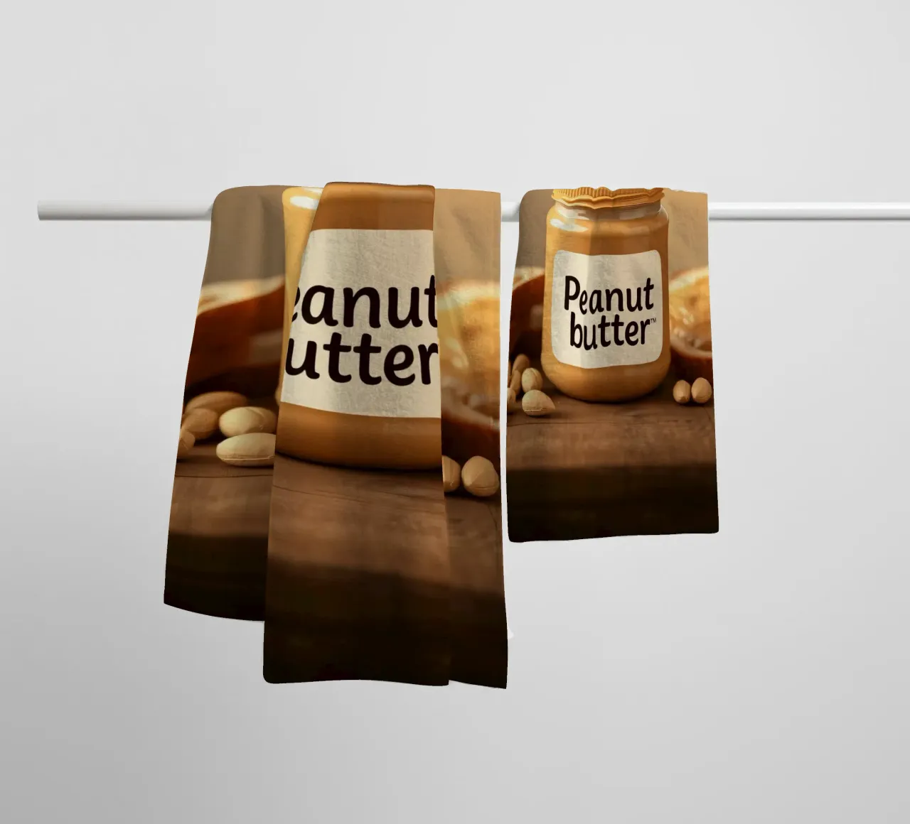 Delicious peanut butter jar with a spoon & slices of bread towel by DesignDoodle