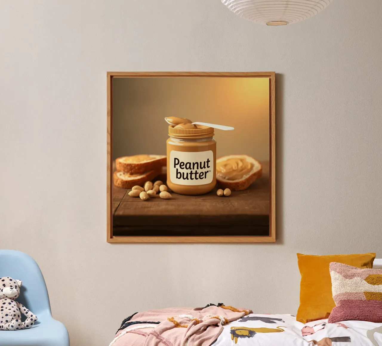 Delicious peanut butter jar with a spoon & slices of bread alu-dibond by DesignDoodle