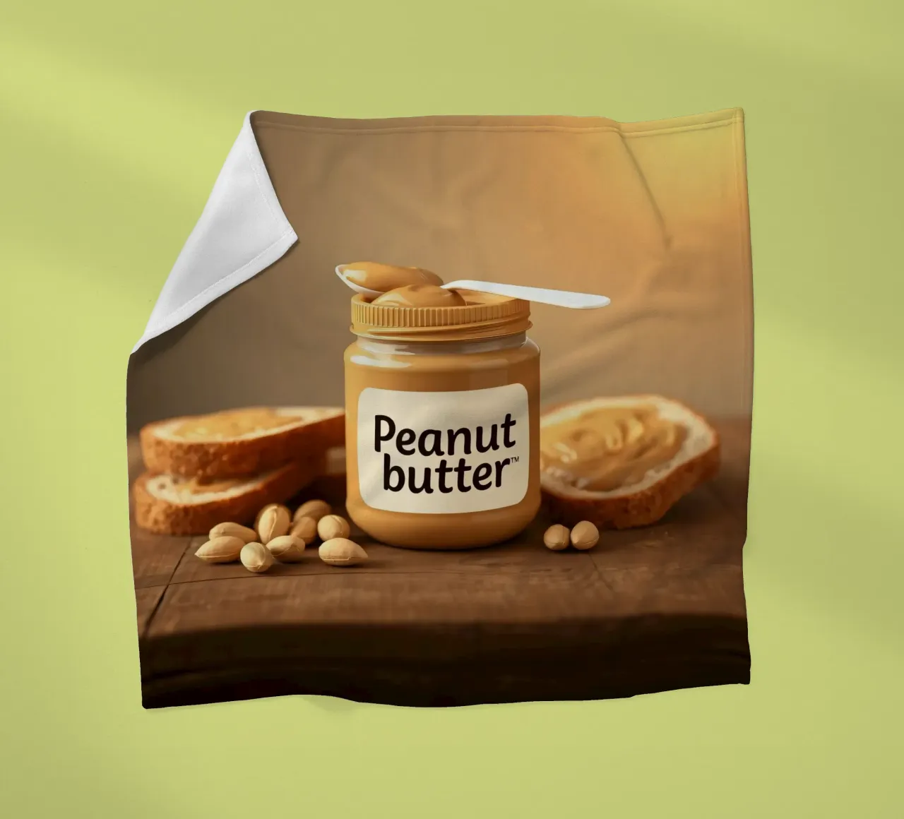 Delicious peanut butter jar with a spoon & slices of bread fleece blanket by DesignDoodle