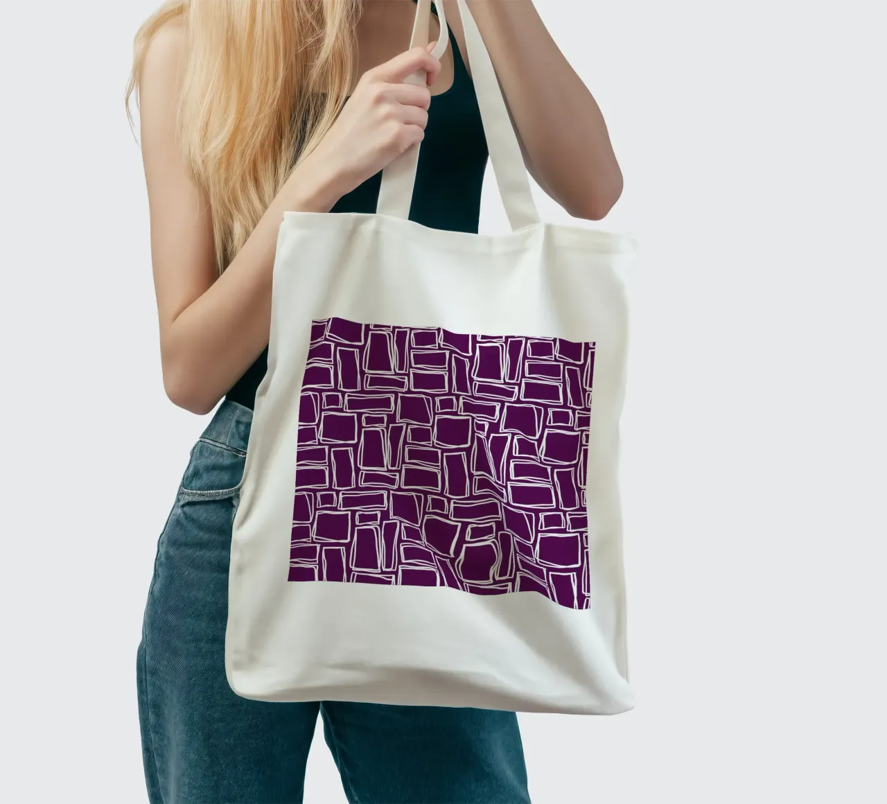 Doodle Squares in Plum Purple tote bag by Happy Littles
