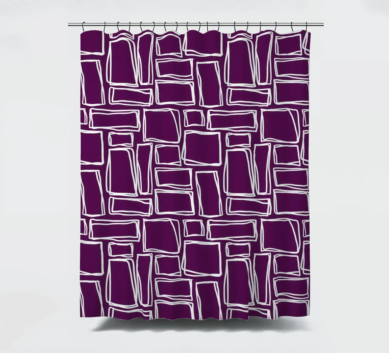 Doodle Squares in Plum Purple shower curtain by Happy Littles